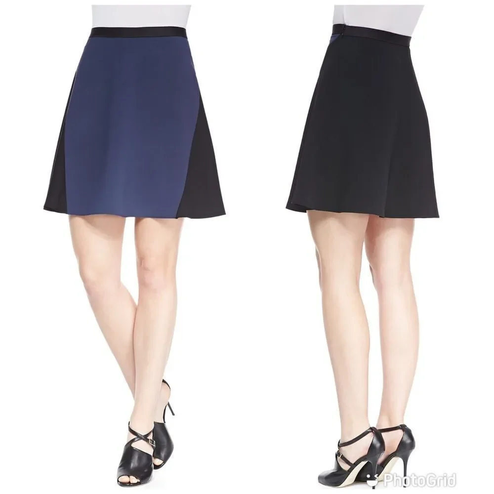 TAHARI Black Navy Skater Mini Skirt A-Line Colorblock Short Office Career Size 4